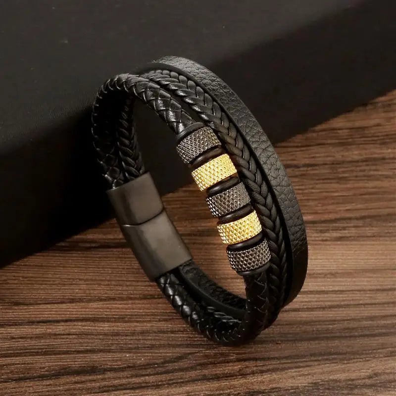 Punk Männer Leder armband mit Edelstahl Magnet verschluss geflochten mehr schicht ige Leder verpackung Armreifen Mann Schmuck Geschenk