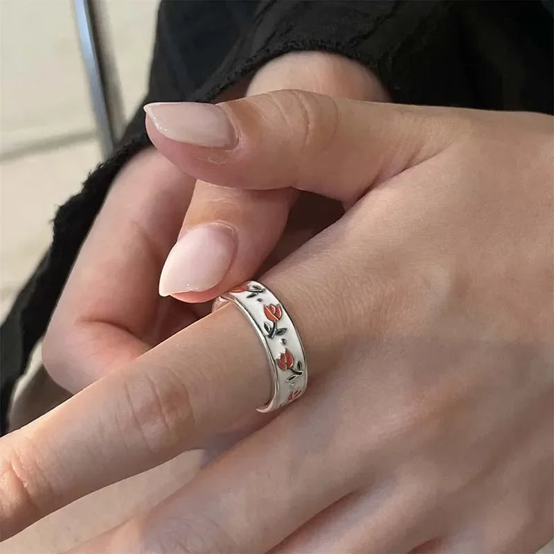 Neue Vintage Emaille Tulpe Blume Ringe für Frauen Mode Einfache Splitter Farbe Verstellbare Öffnung Finger Ring Party Jäten Schmuck