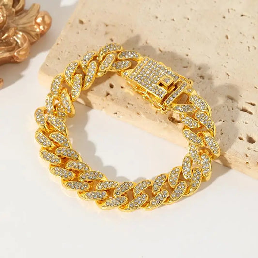 TrendMen Hiphop Rock Cuban Link Kette Armbänder Und Halsketten Für Männer Jungen Gold Farbe Metall Kristall Party Schmuck Geschenke Sets