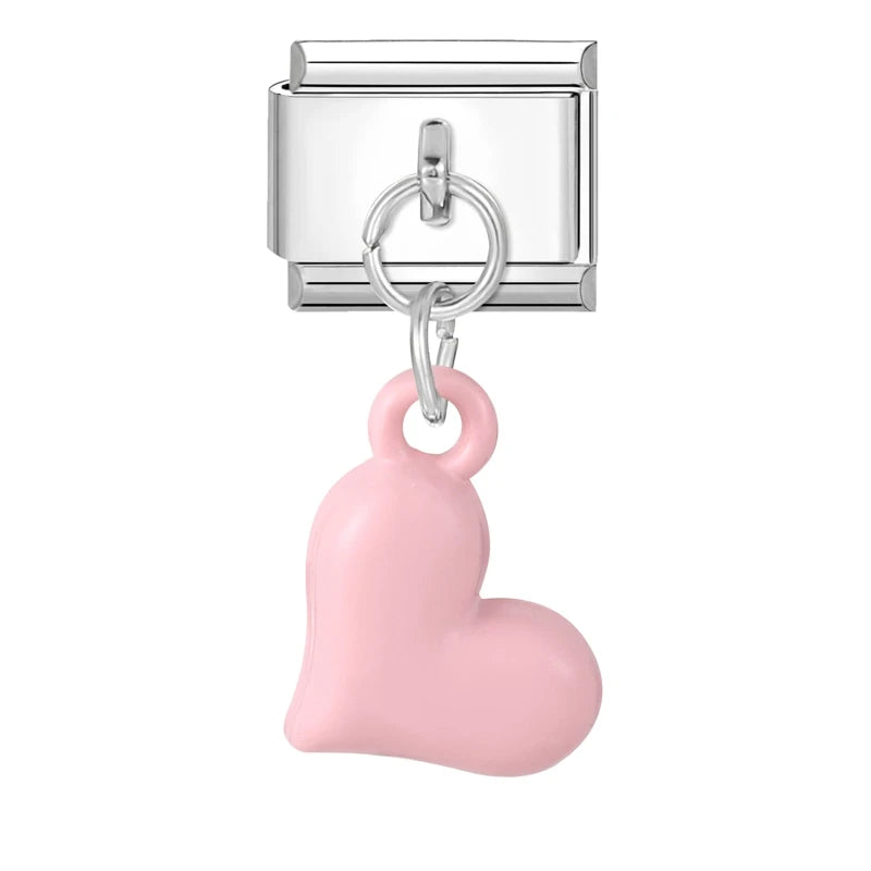 Lila Rosa Blau Schleife Knoten Herz Muschel Muschel Anhänger Italienischer Charm Link Fit 9MM Armband Edelstahl Männer Frauen DIY Herstellung