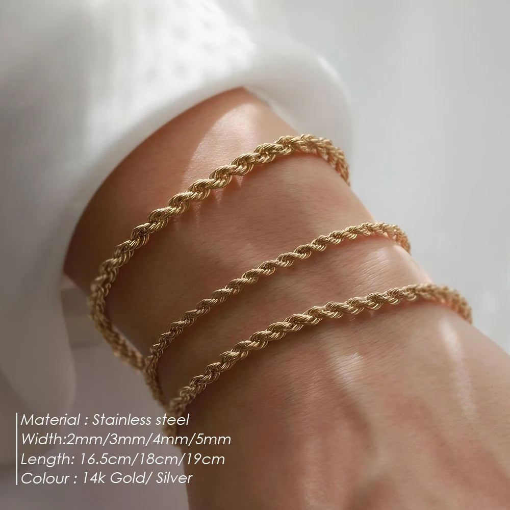 Emanco Edelstahl Twisted Rope Link Chain uneinstellbare Damen Hip Hop Punk 4mm Armbänder