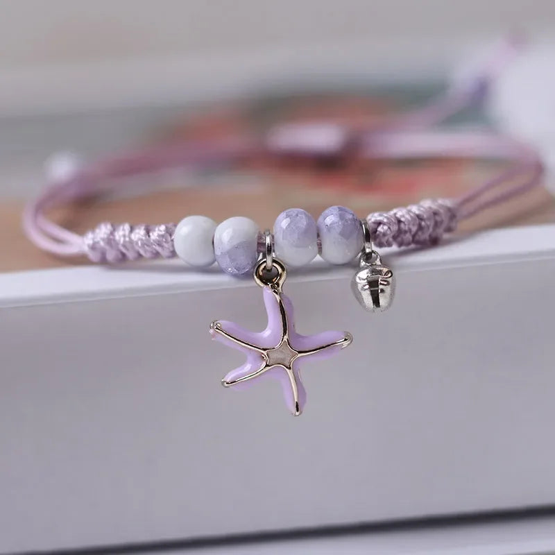 Kreative Seestern Muscheln Perle Anhänger Armband Frauen Mädchen Handgemachte Lila Geflochtene Armreif Einstellbar Sommer Sand Geschenke Schmuck