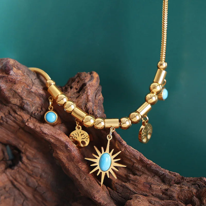 Mode Edelstahl vergoldet Armband Halskette Set Frau 2-teilig Luxus Braut Hochzeit Schmuck Zubehör