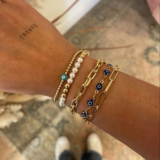 Armband-Set mit bösem Blick, 18 Karat vergoldet, verstellbare Kette und Perlenschmuck für Frauen, spirituelles Geschenk, stapelbare Pulseras
