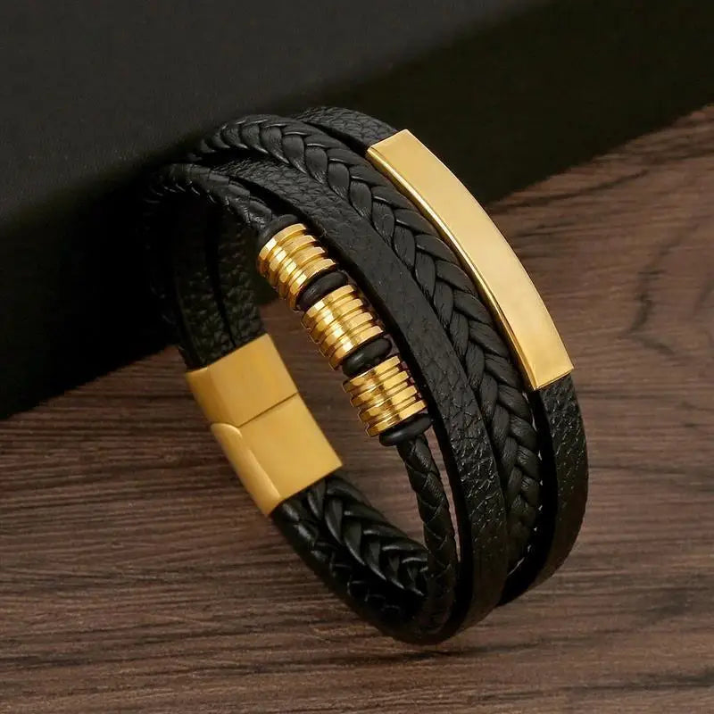 Punk Männer Leder armband mit Edelstahl Magnet verschluss geflochten mehr schicht ige Leder verpackung Armreifen Mann Schmuck Geschenk