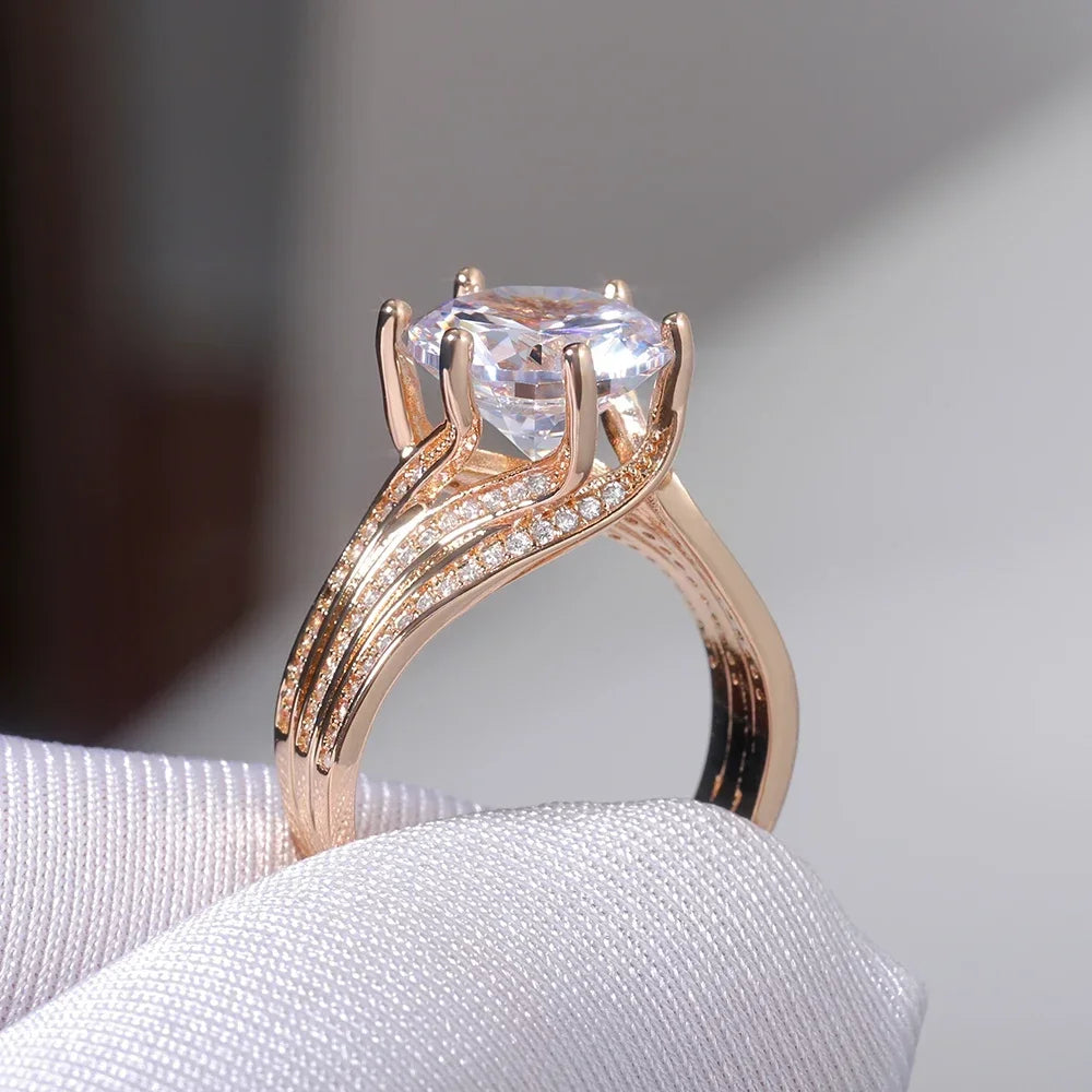 Wunderschöne Solitär-Zirkonia-Brauthochzeitsringe in Goldfarbe, Verlobungsfeier, brillanter Damenschmuck, Anillos De Mujer Alem