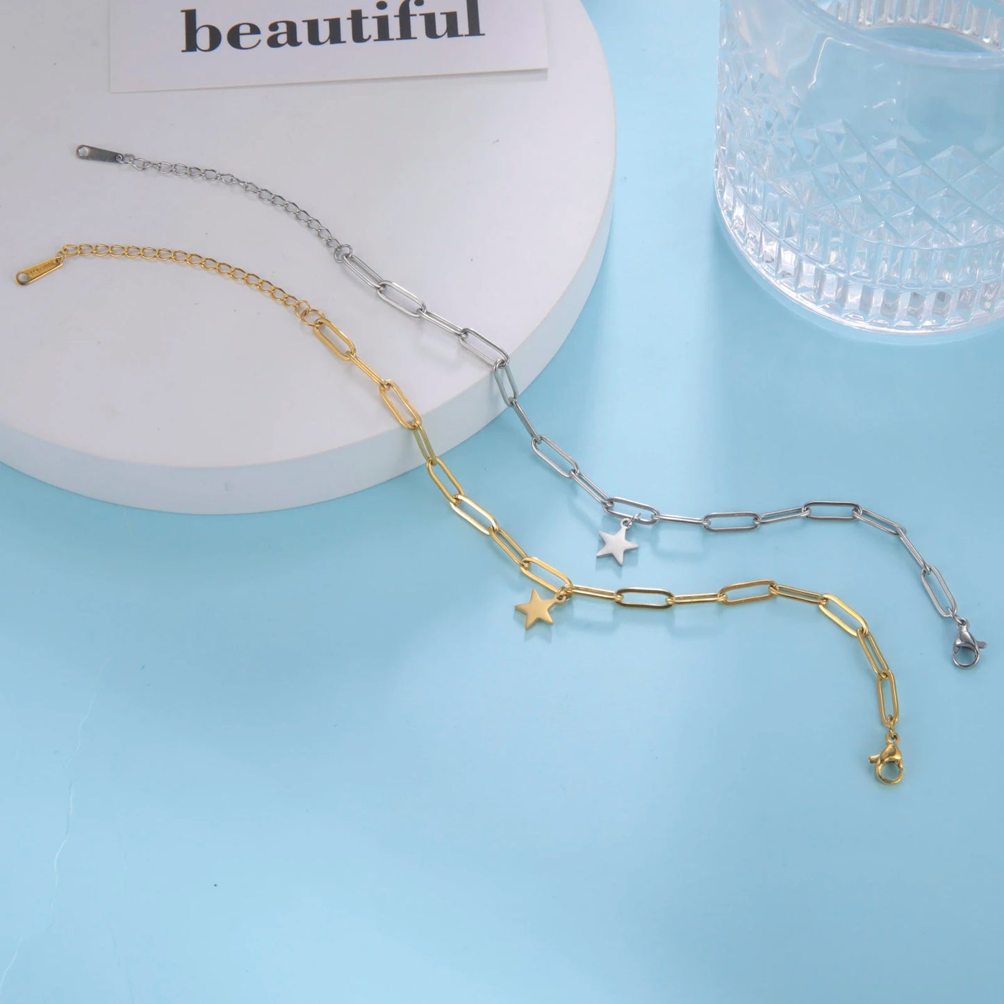 Amaxer Edelstahl Armband für Frauen Mann Pentagramm Büroklammer Kette Pulseira Hochzeitstag Schmuck Mutter Geschenk