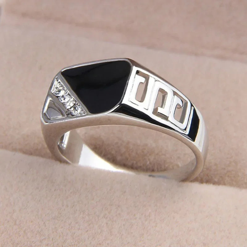 Klassische Größe 5-12 Männer Strass Ringe Fashion Party Schmuck Gold/Silber-Farbe Schwarz Emaille Männliche Finger Titan edelstahl Ring