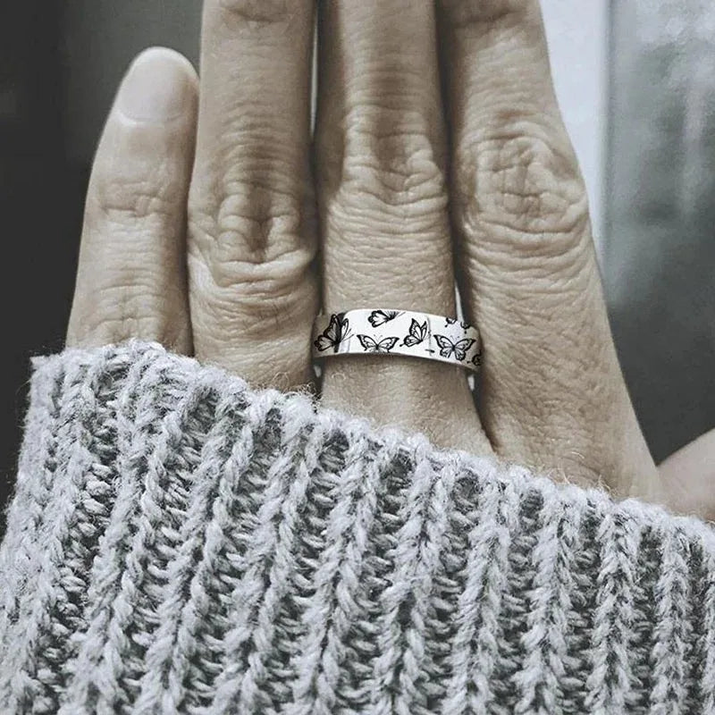 Vintage tun, was Ihre Seele Glanz Brief Frauen Ringe Frauen Schmetterling Ring Mode einfache Silber Farbe Schmuck fein