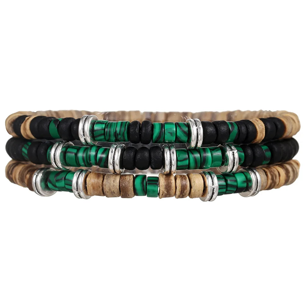 Meistverkaufte mehrschichtige Buddha-Holzperlen-Armbänder-Sets für Herren im Retro-Stil, mehrschichtiges, elastisches Faden, verstellbares Holzarmband