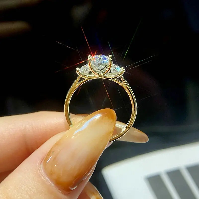 OXTAO 3 Stein Verlobungsringe für Frauen 925 Sterling Silber Luxus Schmuck 6,5mm Hochzeit Ringe VVS1 D Moissanit Ring Schmuck