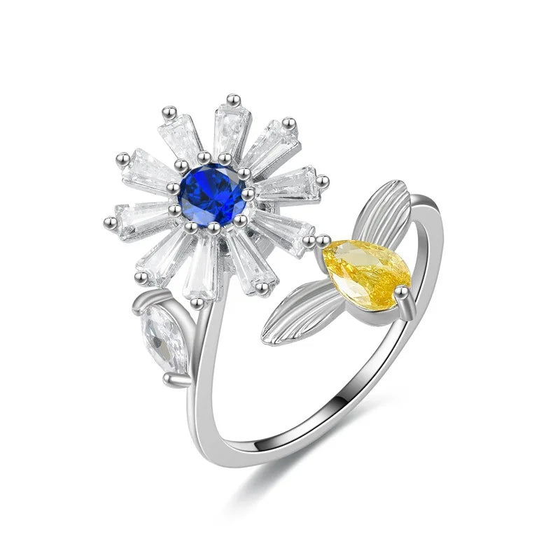 Titan Edelstahl Ring Für Frauen Drehen Rotierenden Angst Zappeln Einstellbare Ringe Silber Farbe Schmuck Schöne Blume Biene