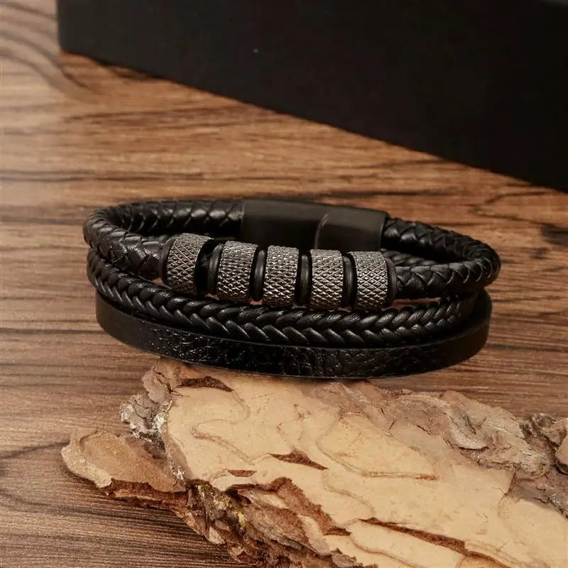 Punk Männer Leder armband mit Edelstahl Magnet verschluss geflochten mehr schicht ige Leder verpackung Armreifen Mann Schmuck Geschenk