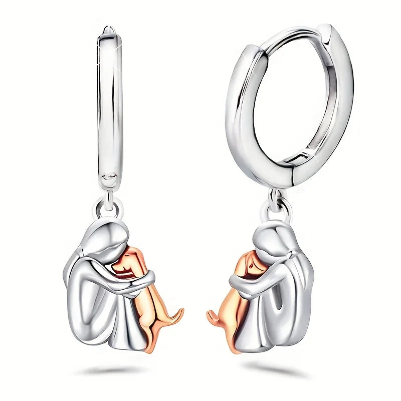 S925 silberne hypo allergene Creolen mit süßem Hunde anhänger-zartes weibliches Geschenk