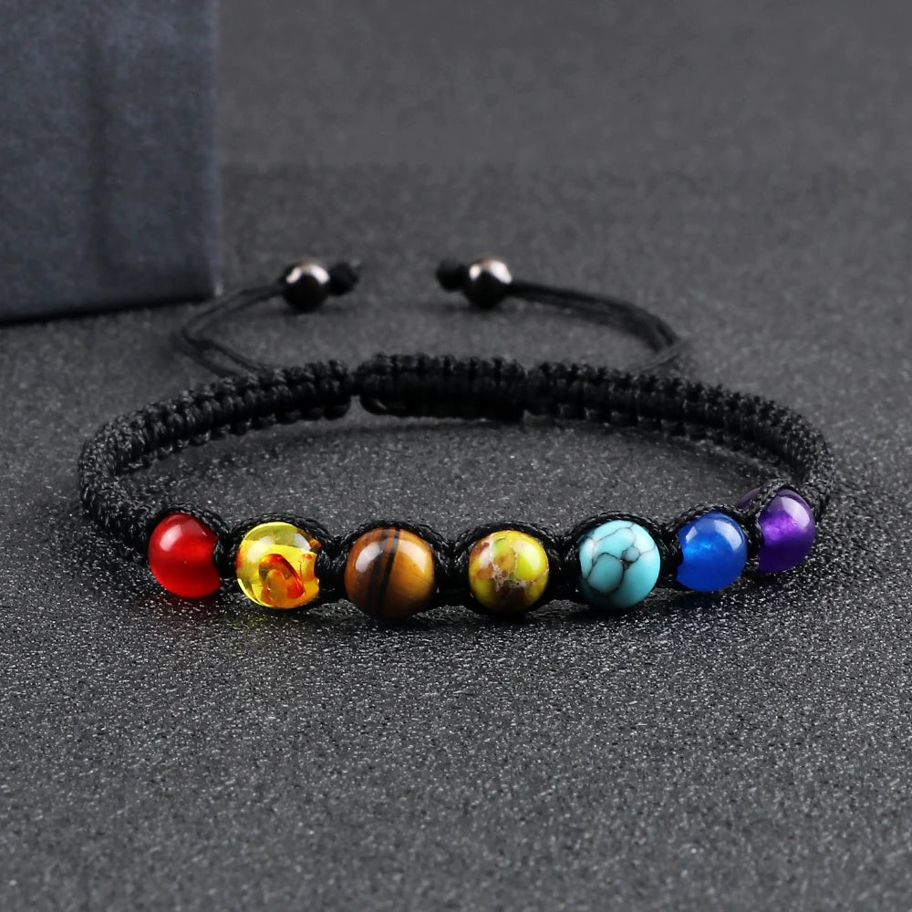 Handgewebtes 7-Chakra-Heilperlen-Armband für Männer, 6 mm, Naturstein, Gebetsarmbänder, Paare, modischer Armreif, Damen, Yoga, Schmuck, Geschenk