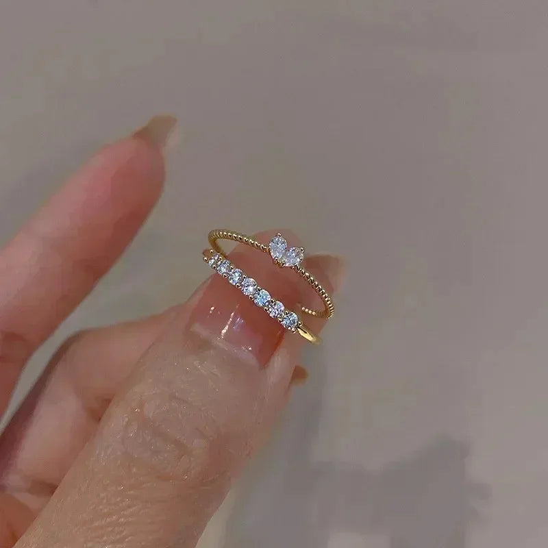 Luxus Zirkon Herz Ringe für Frauen Öffnung Einstellbare Weben Strass Ring Verlobung Hochzeit Schmuck Mode Freundin Geschenke