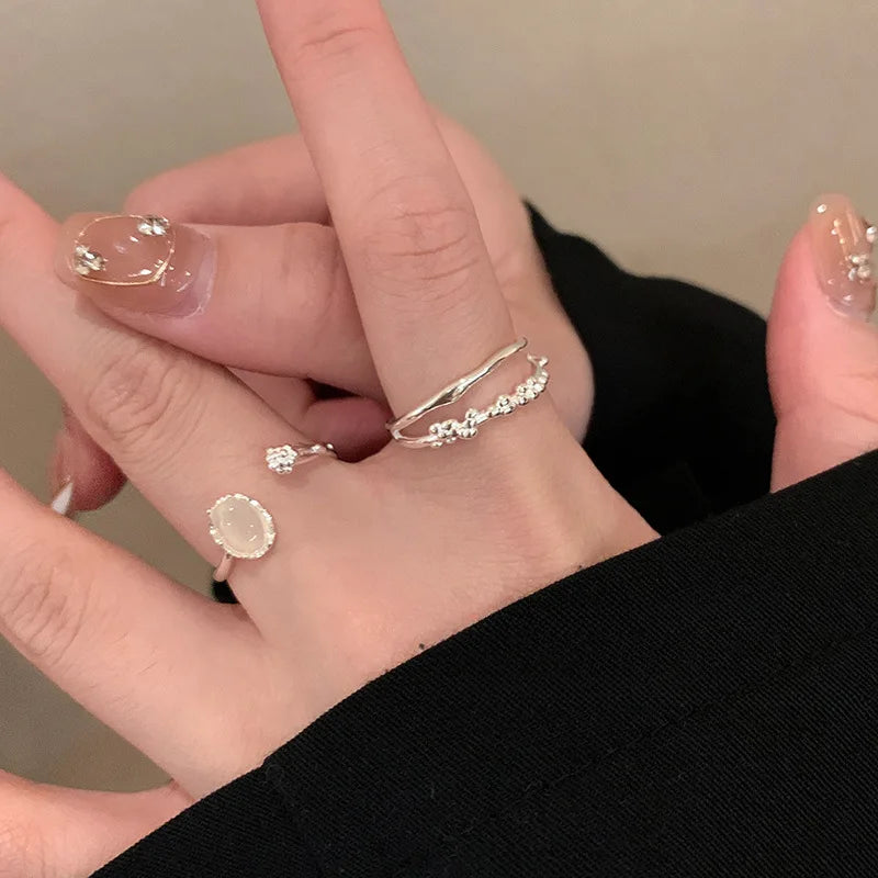 Vintage Unregelmäßige Mondlicht Stein Kreis Einstellbare Offenen Ring für Frauen Silber Farbe Einstellbar Paar Ringe Schmuck Geschenk