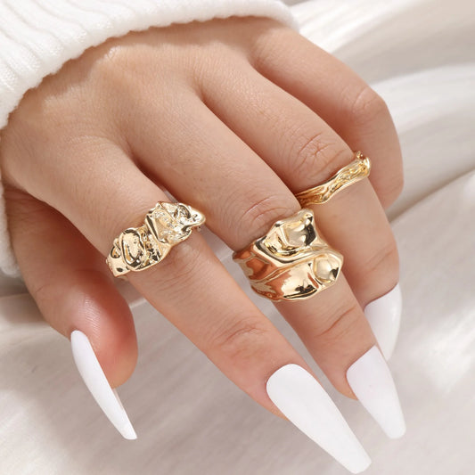 Das 2050 meistverkaufte Punk-Gothic-Minimalist-Stil, 3-teiliges Set mit abstrakten geometrischen unregelmäßigen Ringen, geeignet für modisches Pu
