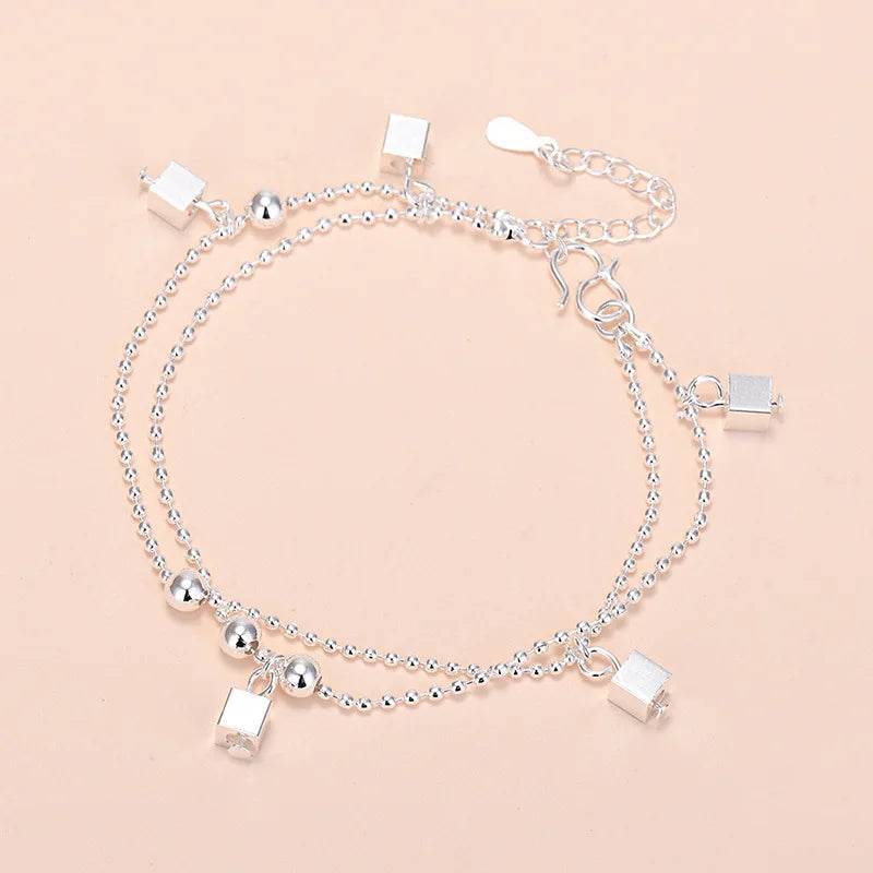 Charm-Armband aus 925er-Sterlingsilber mit Glücksperlen für Damen, Kette, runde Armreifen, modischer Luxus-Qualitätsschmuck, Weihnachtsaccessoires