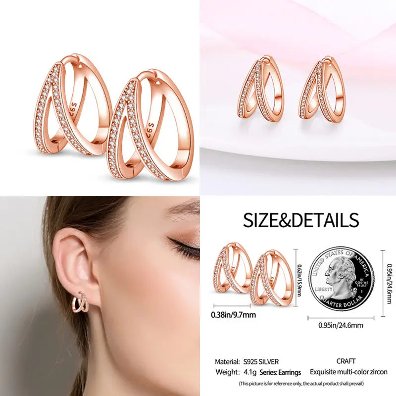 2024 Hotsale Ohrringe aus 925er-Sterlingsilber, Creolen mit Pavé-CZ-U-Form, Zirkon für Frauen, funkelnd, mit Größe, Modellanzeige