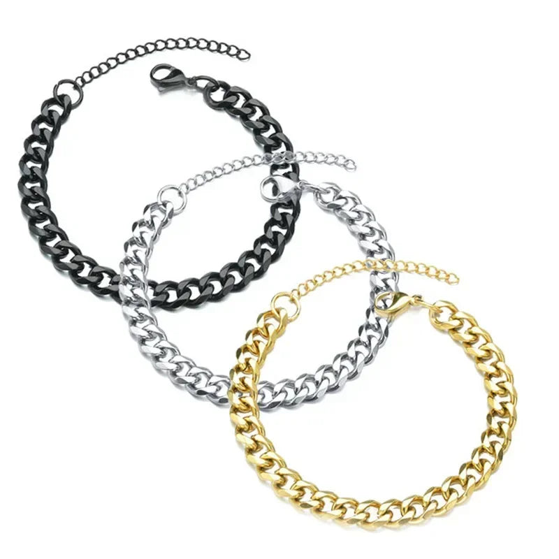 3/5/7mm Männer Armbänder Edelstahl Kette Armbänder Chunky Kubanischen Silber Farbe Link Kette Klassische Punk schwere Männliche Schmuck Geschenke