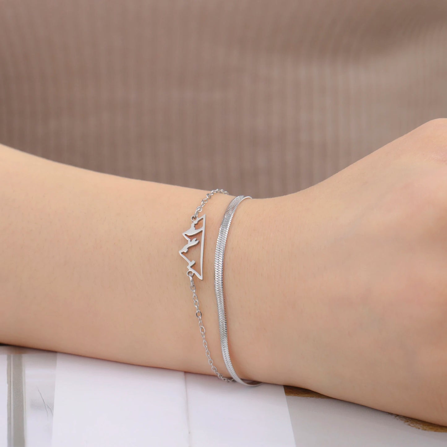 Lucktune Mountain Charms Edelstahl Armband Schmuck Für Frau Mode Doppel Kette frauen Hand Armbänder Geburtstag Geschenk
