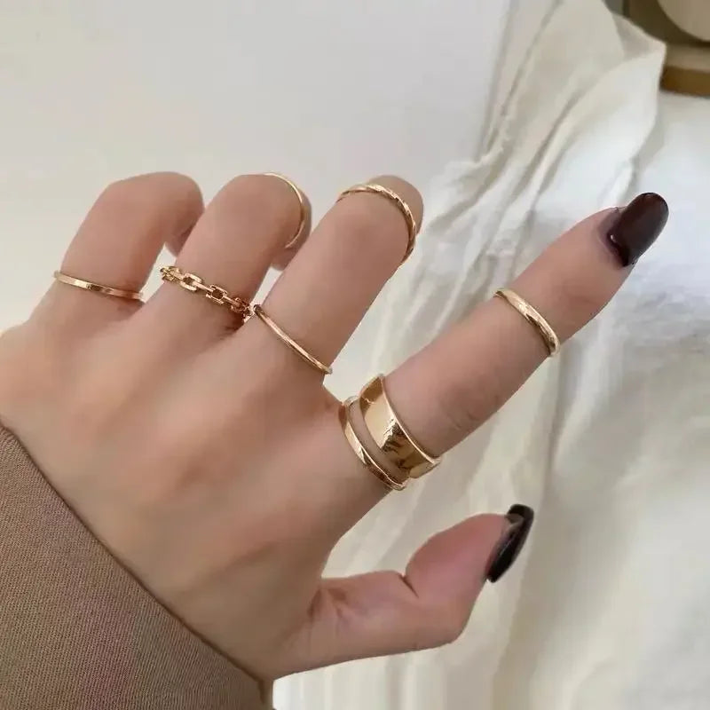 7Pcs Punk Einfache Ringe Set Silber Farbe Geometrische Hohl Breiten Ring Set frauen Vintage Joint Hiphop Finger Ringe schmuck Geschenke