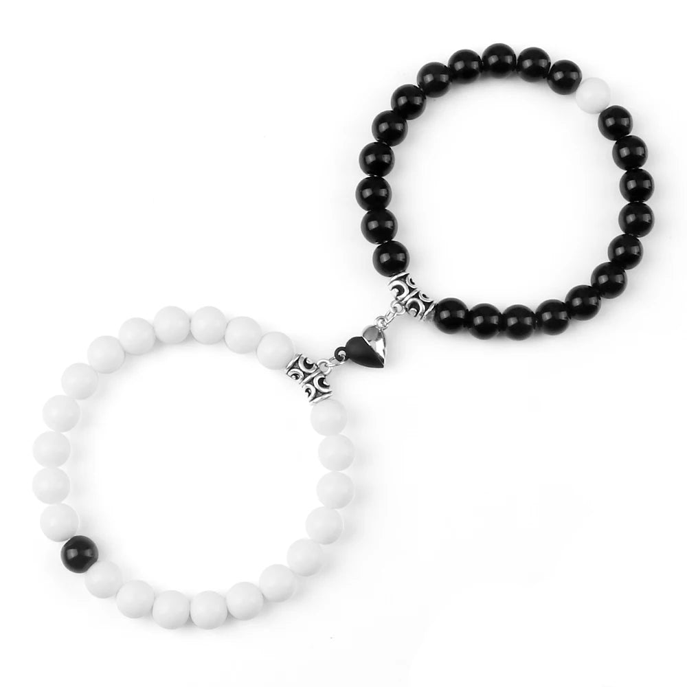 Heißer Paar Yin Yang Armband Set Männer 8mm Naturstein Herz form Magnet Liebe Armband für Frauen Freundschaft Mode schmuck Geschenk