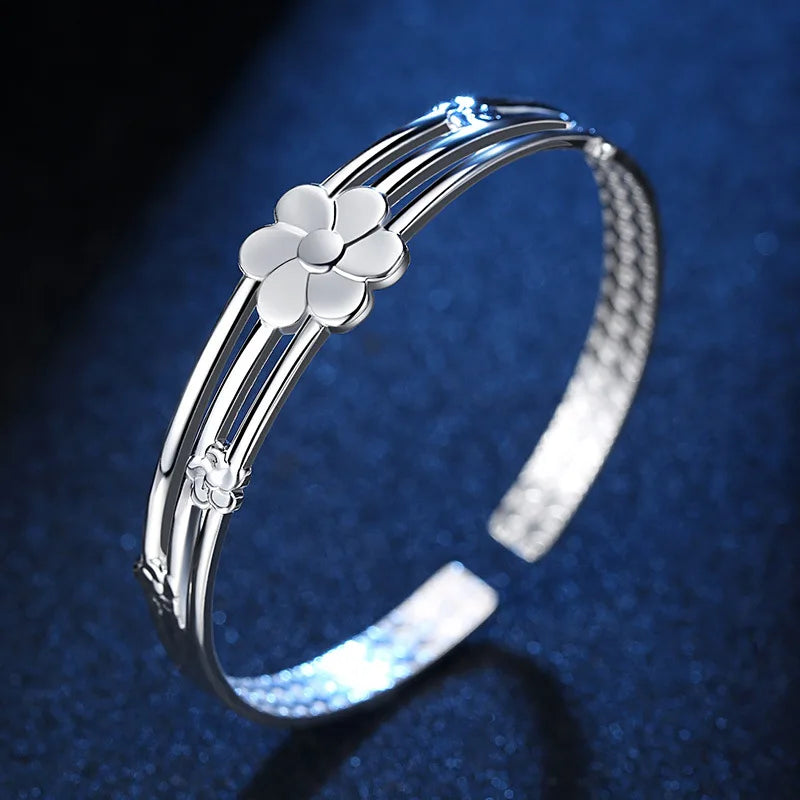 Offener Armreif mit Blumenmuster aus 925er-Sterlingsilber für Damen, luxuriöser Schmuck und Schmuck