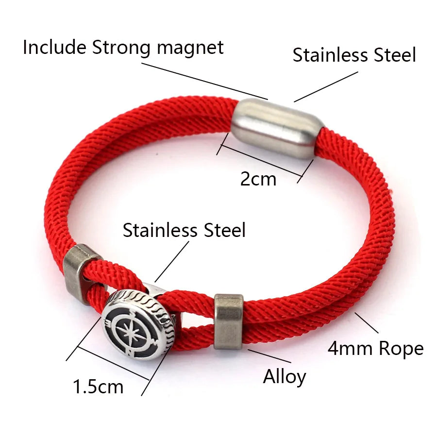 Premium Herrenarmband Wikinger Nautical Compass Armband Bilayer Grade A 4mm Rundes Seil Wickelarmband Starke Magnetschnalle Pulseria