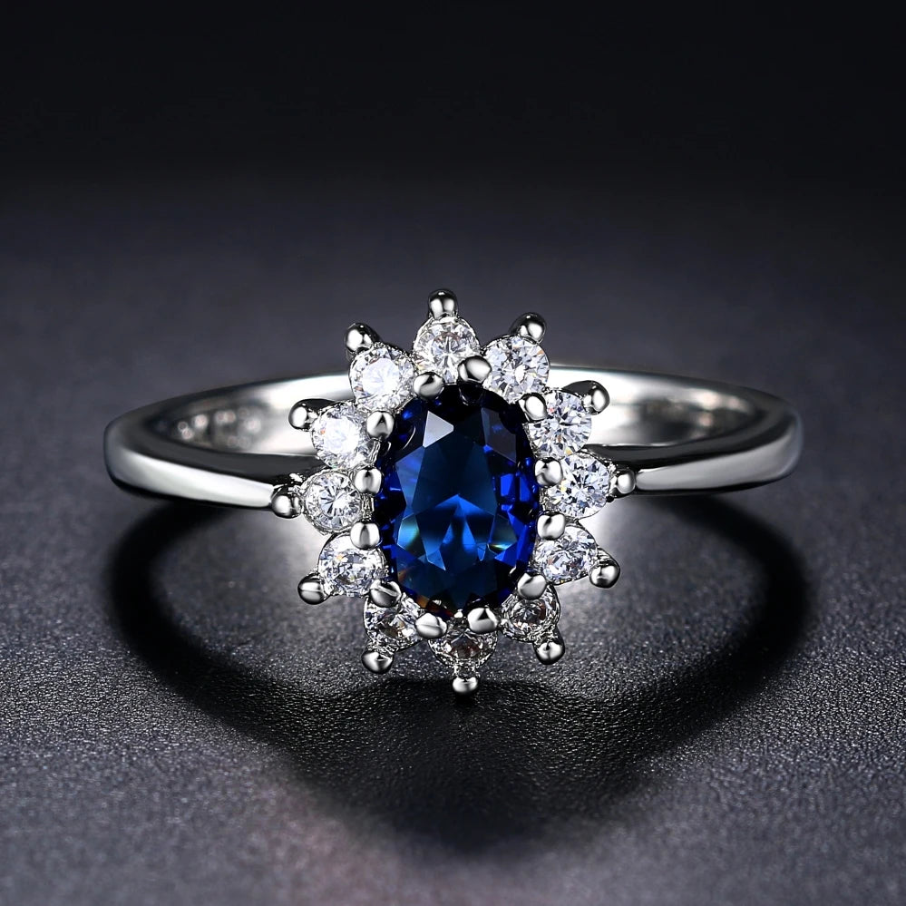 Prinzessin Kate Ringe Für Frauen Blau Kristall Hochzeit Engagement Braut Versprechen Ehe Ring Für Braut Weibliche Mode-Schmuck R076