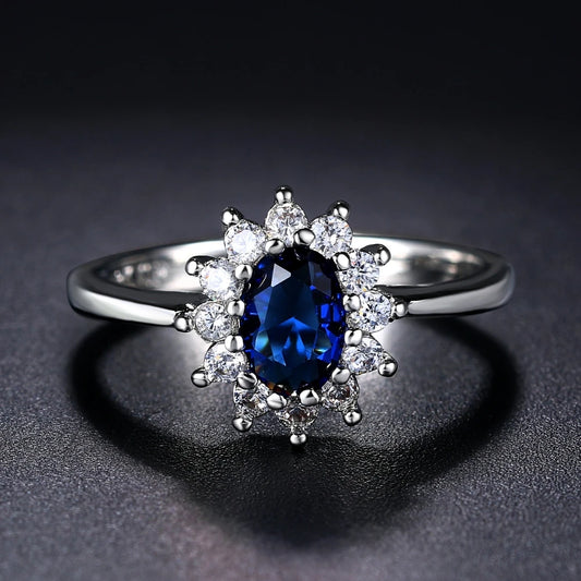 Prinzessin Kate Ringe Für Frauen Blau Kristall Hochzeit Engagement Braut Versprechen Ehe Ring Für Braut Weibliche Mode-Schmuck R076
