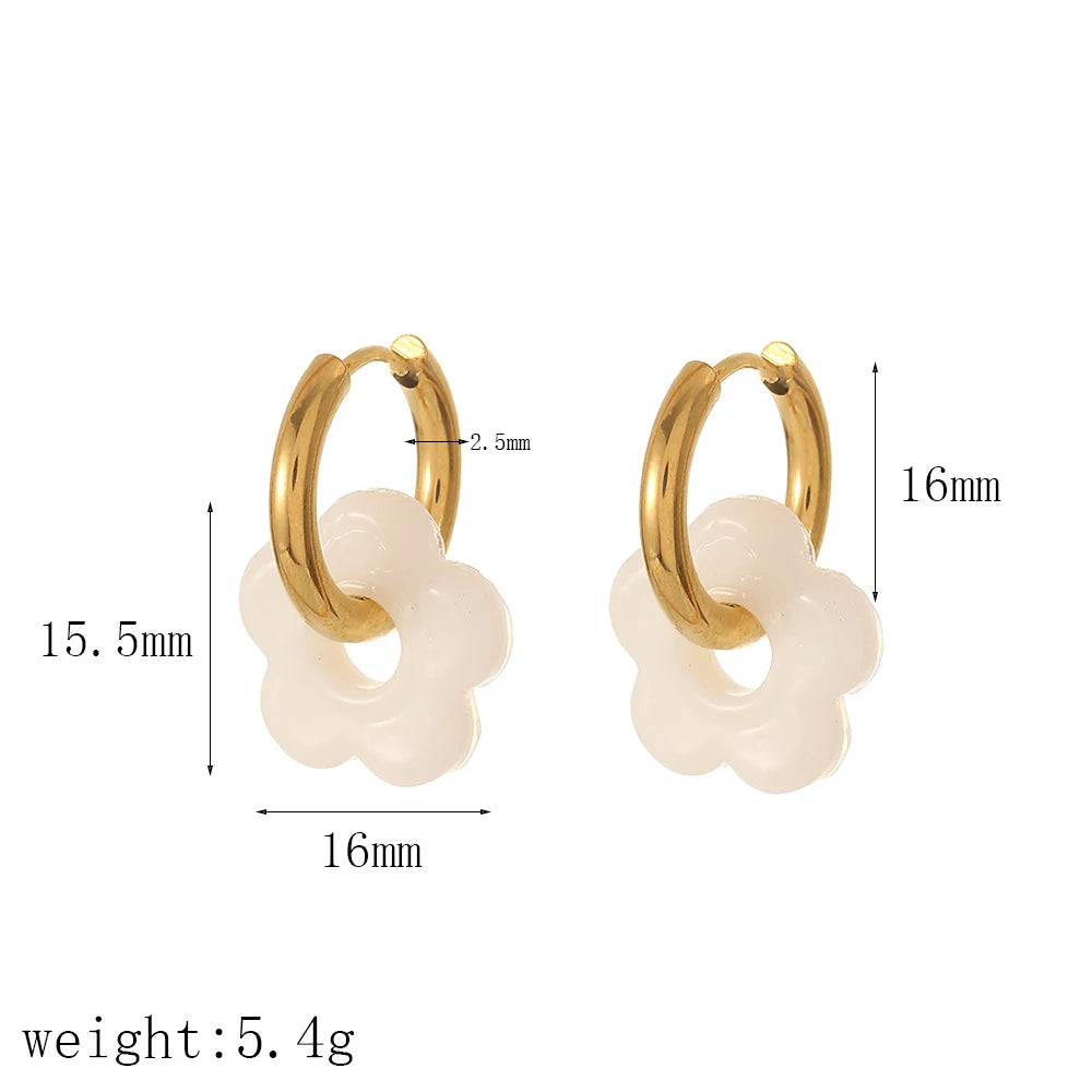 Bunte kleine Blume Edelstahl Charms Ohrring 18K vergoldet Kreis Ohr Schnalle Creolen Schmuck für Frauen