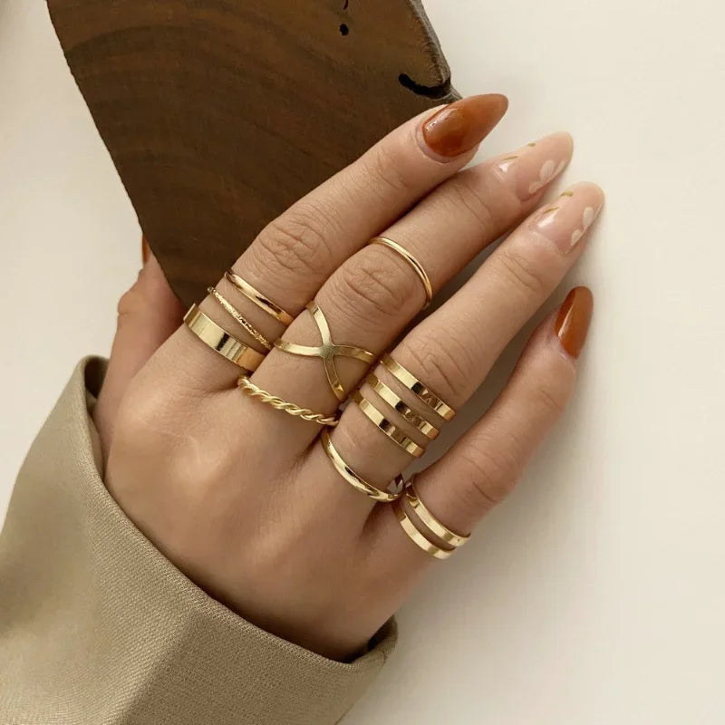 Boho Gold Farbe Herz Ringe Set Für Frauen Vintage Geometrische Kreuz Perle Schmetterling Finger Ringe Weibliche Trendy Schmuck Geschenk