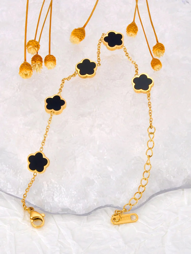 Mode Edelstahl Weiß Schwarz Grün Shell Blume Charme Armbänder Für Frauen Echt Vergoldet Kette Schmuck B23071