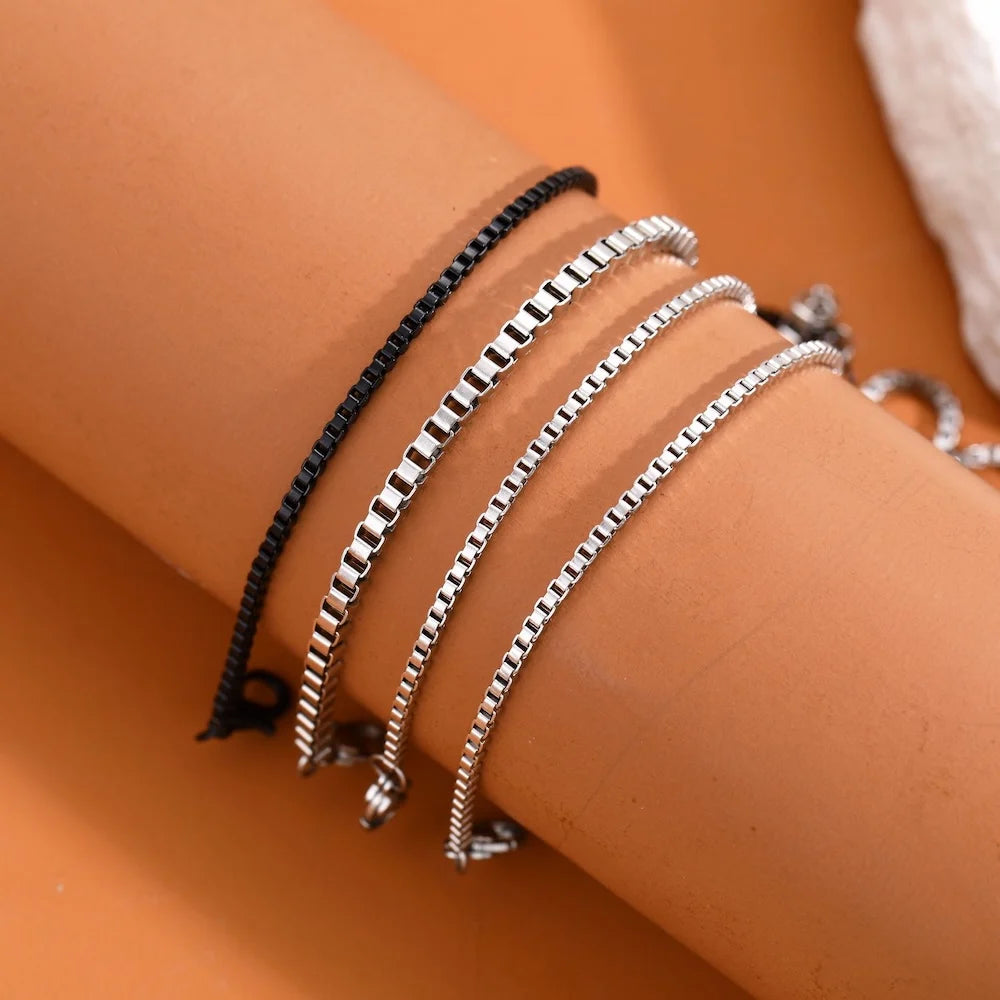 4 teile/satz Edelstahl Box Kette Armband Hip Hop Männer Multi-schicht Armband Schmuck Mode Zubehör Geschenke