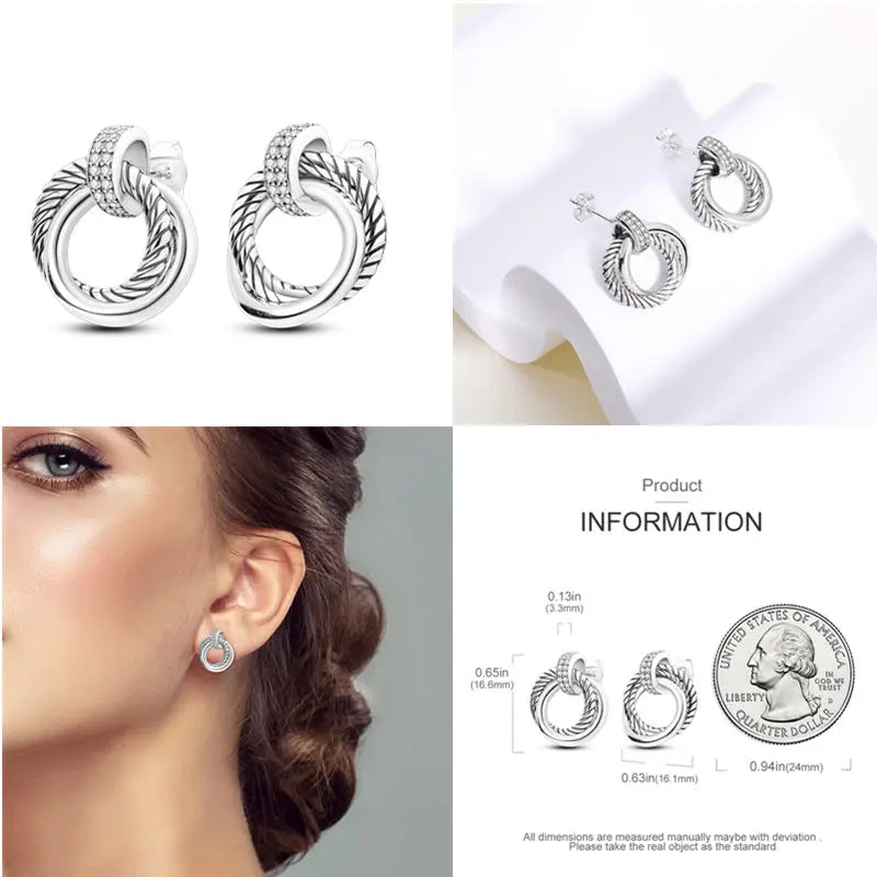 2024 Hotsale Ohrringe aus 925er-Sterlingsilber, Creolen mit Pavé-CZ-U-Form, Zirkon für Frauen, funkelnd, mit Größe, Modellanzeige