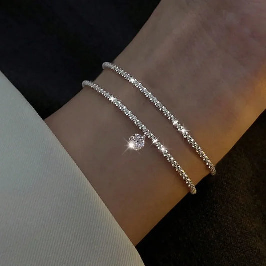 925 Sterling Silber Mode Farbe Funkelnde Verstellbare Armbänder für Frauen Elegante Feine Armband Neue Hochzeit Schmuck Geschenke