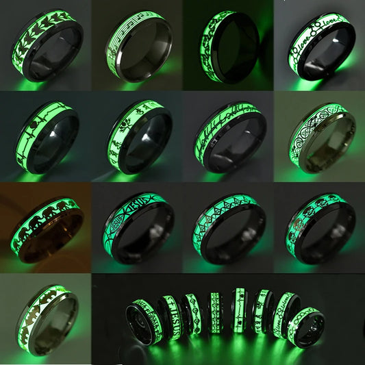 2025, Edelstahl, leuchtend im Dunkeln, Herz-Fingerringe für Männer und Frauen, Punk-Musik, Drache, leuchtender Ring, Paarschmuck, Anel