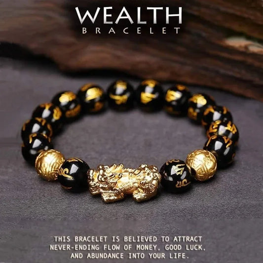 1 Stück schwarze Obsidian-Steinperlen, Pixiu-Armband für Reichtum, Glück, Glücksarmband für Damen und Herren