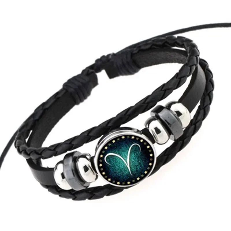 Mehr schicht iges Leder armband 12 Sternbild Sternzeichen Herren Damen geflochtene Armbänder Leo Skorpion Jungfrau Schmuck