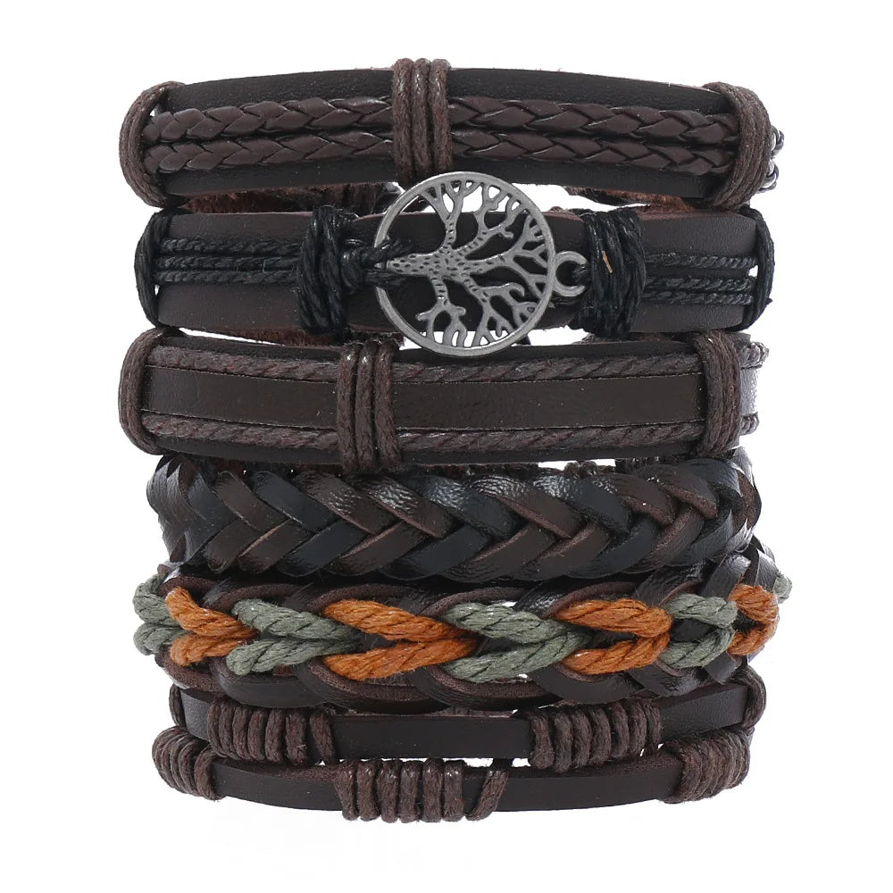 Mode Armband Viking Armband für Männer Hand Armbänder gewebt Schädel Hand Schmuck verstellbare Leder Set Viking Mann Armband