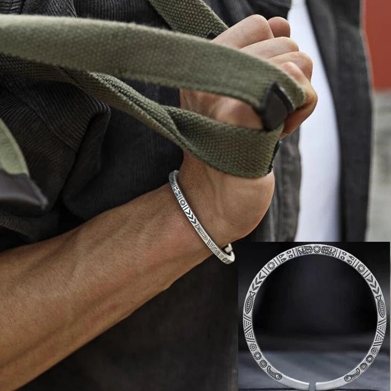 Silberfarbenes Feder-Manschettenarmband für Männer und Frauen, Vintage-verstellbares Armband, Armreif, Modeschmuck
