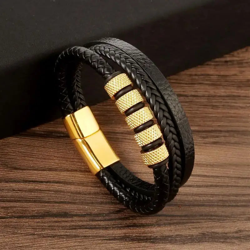 Punk Männer Leder armband mit Edelstahl Magnet verschluss geflochten mehr schicht ige Leder verpackung Armreifen Mann Schmuck Geschenk