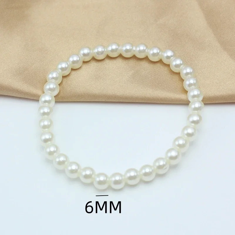 Neue 4–10 mm beige Imitationsperlen, frei verstellbar, 18 cm Umfang, elastisches Armband für Frauen, verschiedene Größen, anpassbares Hochzeitsgeschenk
