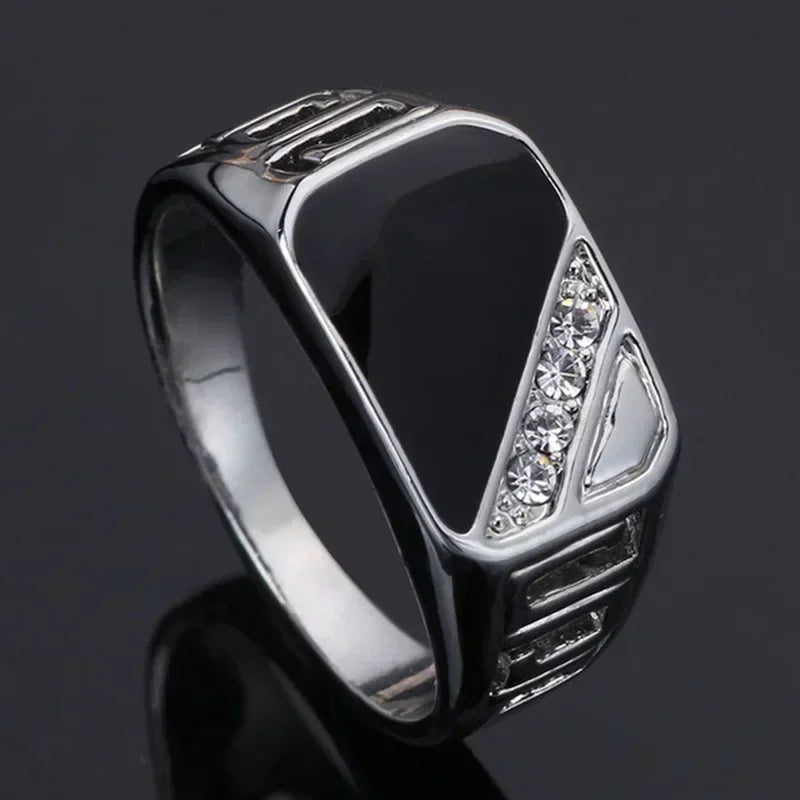 Klassische Größe 5-12 Männer Strass Ringe Modeschmuck Gold/Silber-Farbe Schwarz Emaille Männliche Finger Titan Edelstahl ring