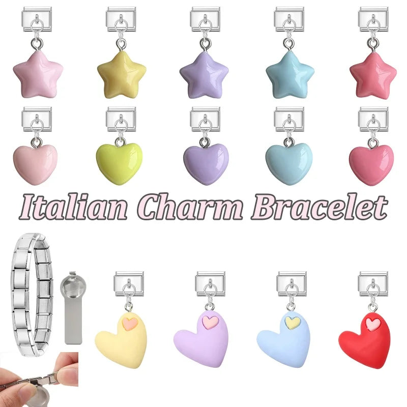 Lila Rosa Blau Schleife Knoten Herz Muschel Muschel Anhänger Italienischer Charm Link Fit 9MM Armband Edelstahl Männer Frauen DIY Herstellung