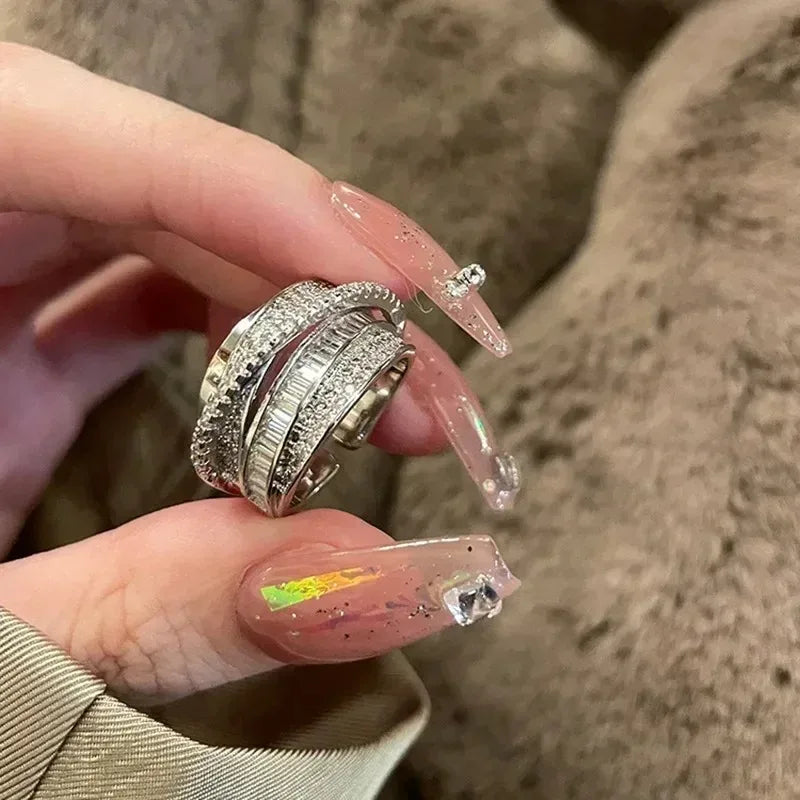 Luxus Zirkon Herz Ringe für Frauen Öffnung Einstellbare Weben Strass Ring Verlobung Hochzeit Schmuck Mode Freundin Geschenke