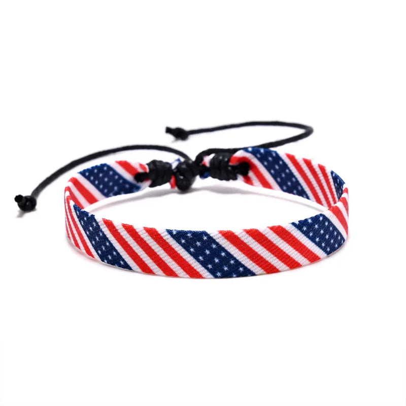 Handgefertigtes geflochtenes Stoffarmband mit USA-Nationalflagge, Webarmband zum Amerika-Unabhängigkeitstag, verstellbare Größe, Urlaubssouvenir