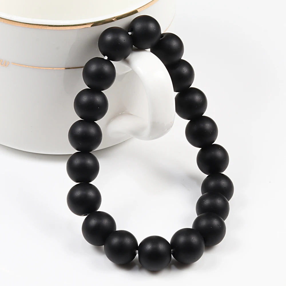 Männer Perlen Armbänder 6/8/10mm Natur schwarz matt Stein Stretch Armband für Frauen Männer Meditation Yoga Armreifen hand gefertigten Schmuck